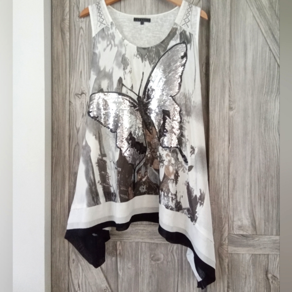 Butterfly Sequin Sleeveless Tunic Top XL